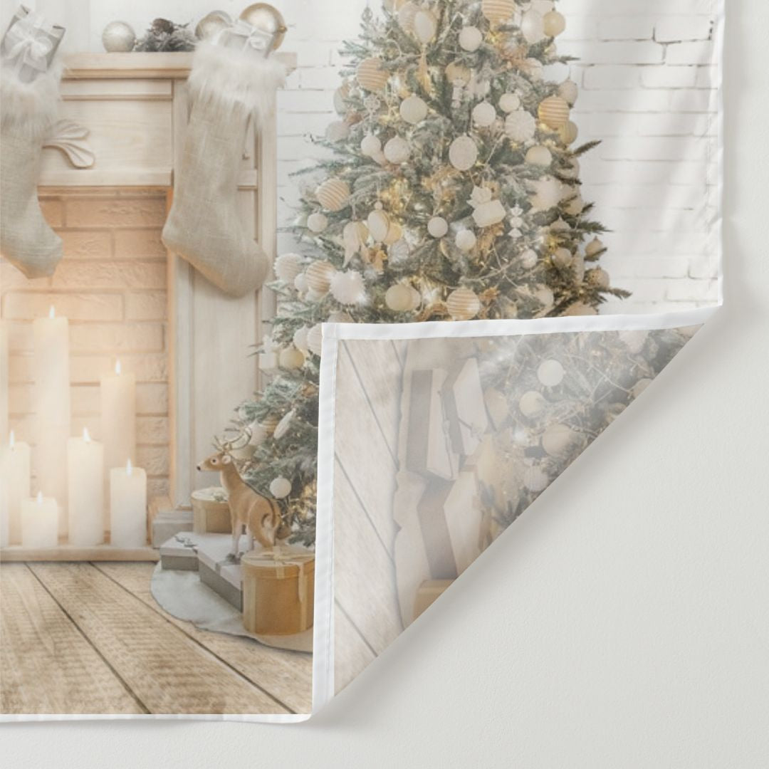 Lofaris Fireplace Christmas Tree White Wall Backdrop for Party