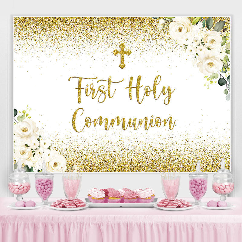 Lofaris First Holy Communion Golden Bokeh Backdrop for Kids