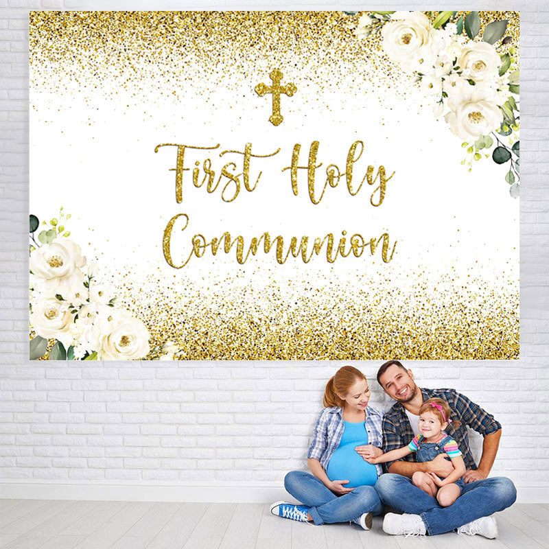 Lofaris First Holy Communion Golden Bokeh Backdrop for Kids