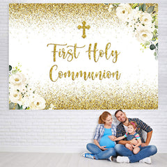 Lofaris First Holy Communion Golden Bokeh Backdrop for Kids