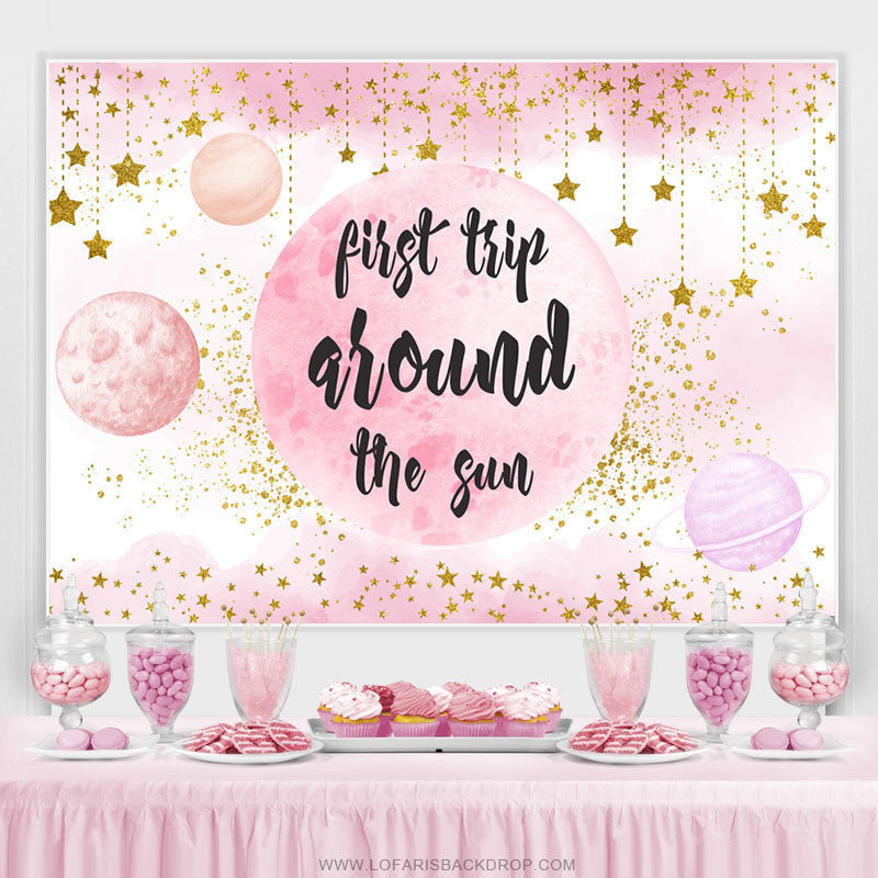 Lofaris First Trip Around The Sun Pink Gold Birthday Backdrop