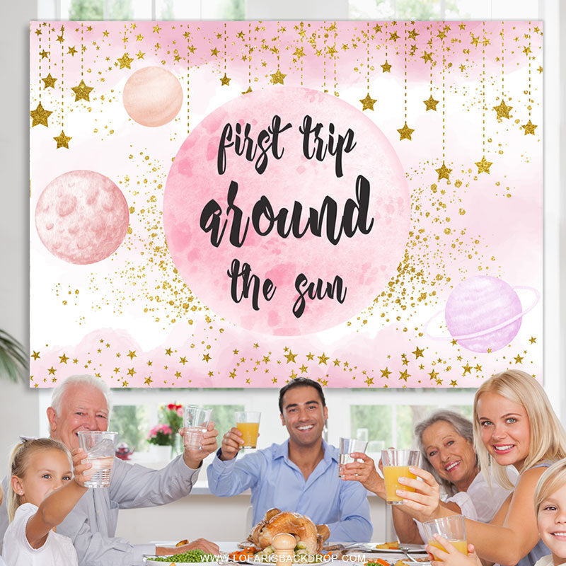 Lofaris First Trip Around The Sun Pink Gold Birthday Backdrop