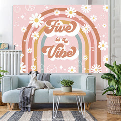 Lofaris Five Is A Vibe Rainbow Floral 5th Birthday Backdrop