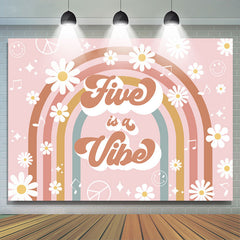 Lofaris Five Is A Vibe Rainbow Floral 5th Birthday Backdrop