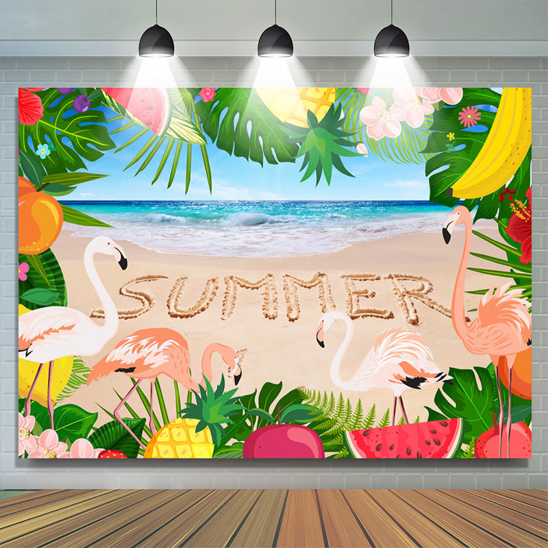 Lofaris Flamingos And Fruits Monstera Beach Summer Backdrop