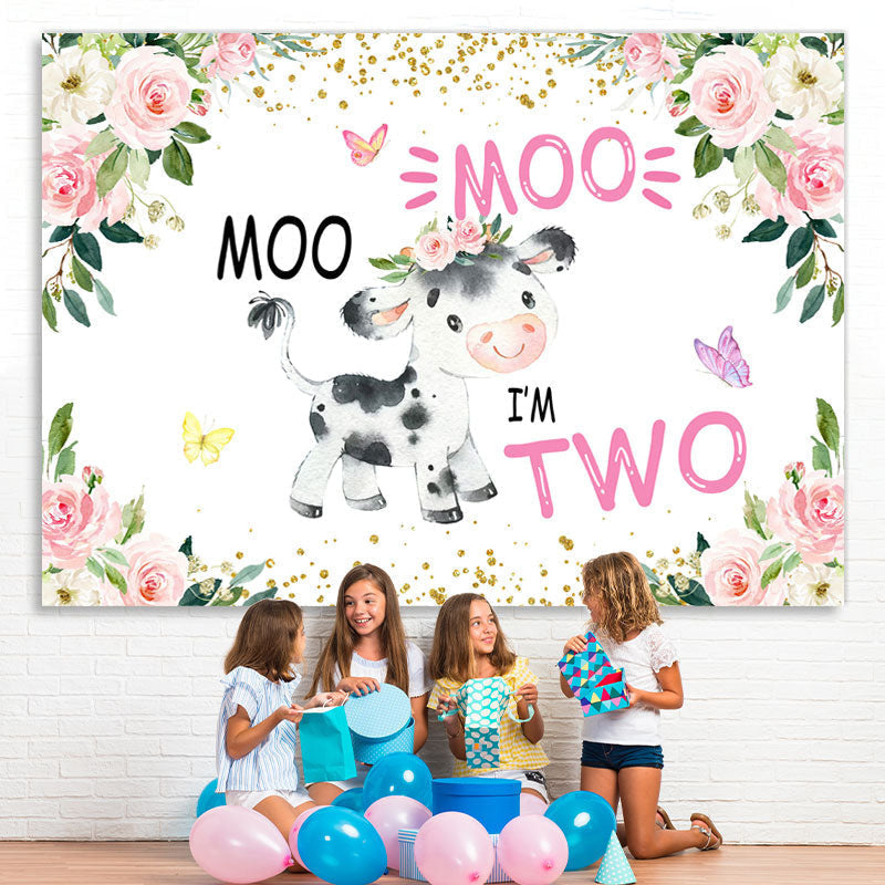 Lofaris Floral And A Cow With Butterfly Happy 2Nd Birthday