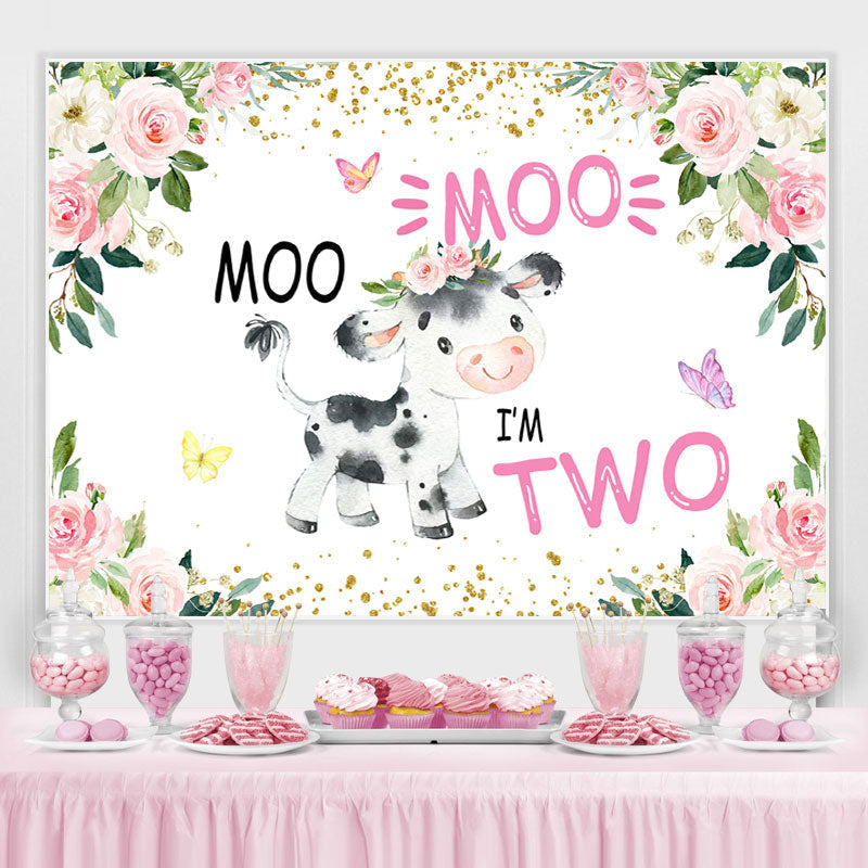 Lofaris Floral And A Cow With Butterfly Happy 2Nd Birthday