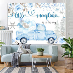 Lofaris Floral And Blue Truck With Balloon Baby Shower Backdrop