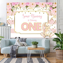 Lofaris Floral And Bunny Pink 1st Birthday Backdrop For Girl