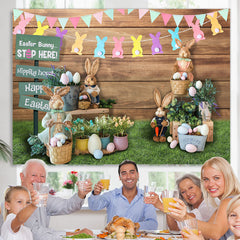 Lofaris Floral And Cute Rabbit Wooden Happy Easter Day Backdrop