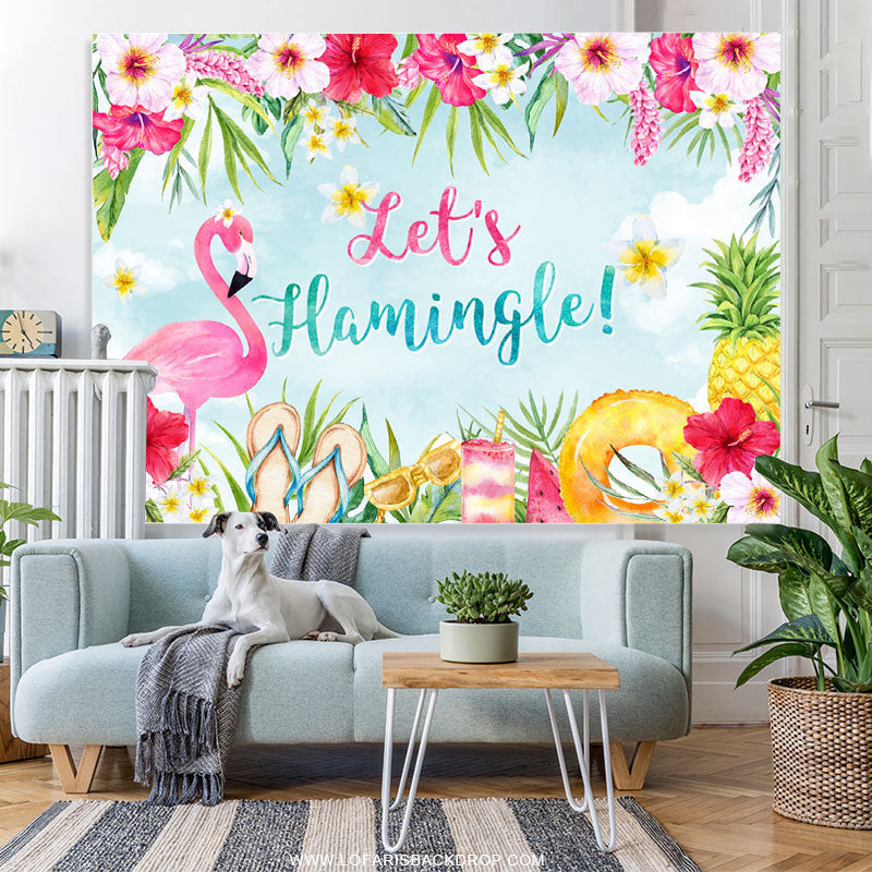 Lofaris Floral And Flamingo Lets Hamingle Birthday Backdrop