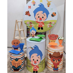 Lofaris Floral And Glass Round Cartoon Kids Birthday Backdrop Kit