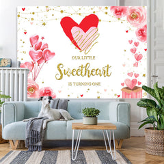 Lofaris Floral And Glitter Balloon Happy 1St Birthday Backdrop