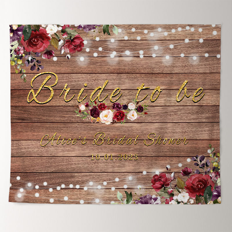 Lofaris Floral And Glitter Bokeh Wooden Bridal Shower Backdrop