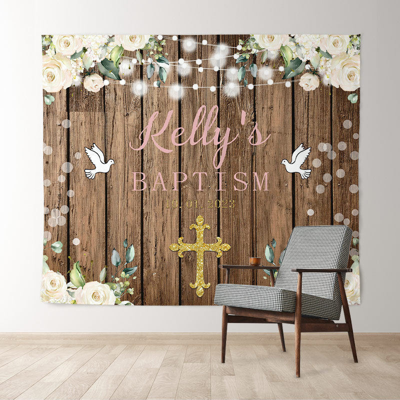 Lofaris Floral And Glitter God Bless Wooden Wedding Backdrop
