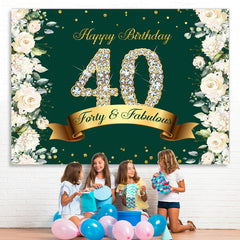 Lofaris Floral And Glitter Green Happy 40Th Birthday Backdrop