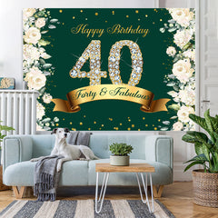 Lofaris Floral And Glitter Green Happy 40Th Birthday Backdrop