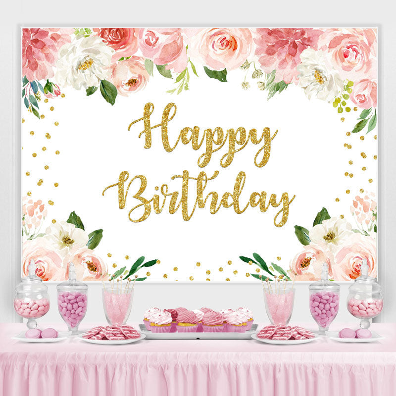 Lofaris Floral And Glitter Happy Birthday Backdrop For Girl