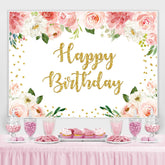 Lofaris Floral And Glitter Happy Birthday Backdrop For Girl
