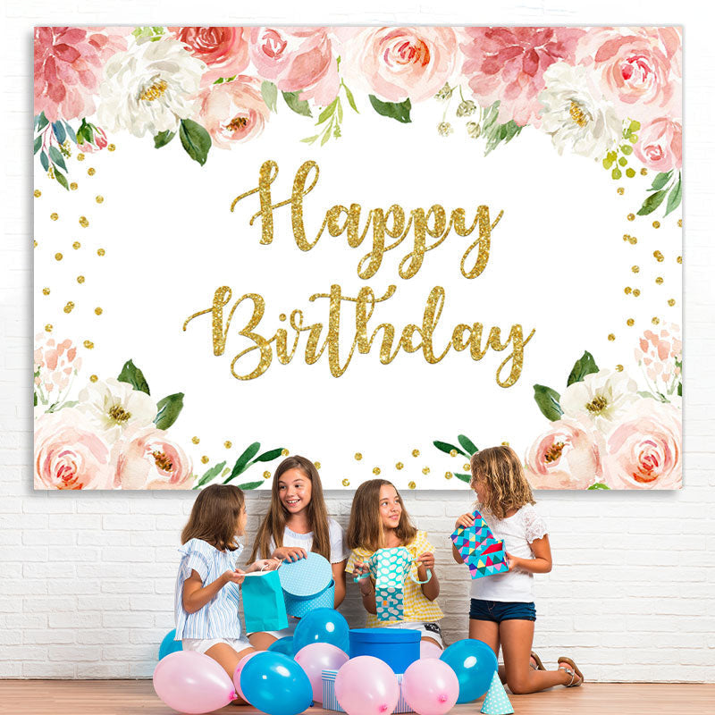 Lofaris Floral And Glitter Happy Birthday Backdrop For Girl