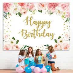 Lofaris Floral And Glitter Happy Birthday Backdrop For Girl