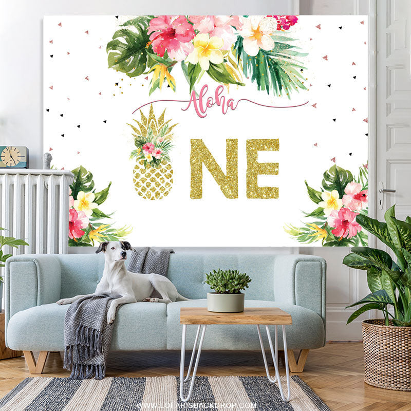 Lofaris Floral And Glitter Hawaii Happy 1St Birthday Backdrop
