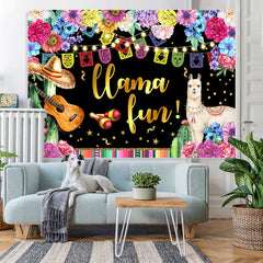 Lofaris Floral And Glitter Llama Fun Happy Birthday Backdrop