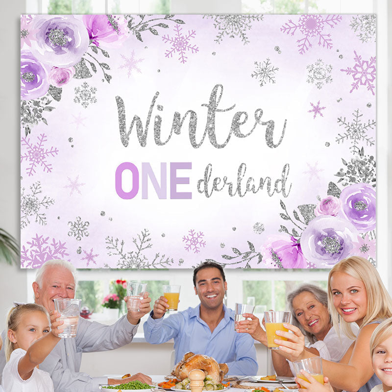 Lofaris Floral And Glitter Purple Snowflake Winter 1 Backdrop