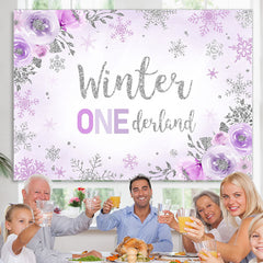 Lofaris Floral And Glitter Purple Snowflake Winter 1 Backdrop