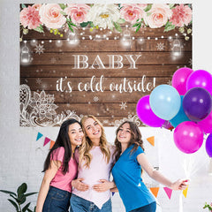 Lofaris Floral And Glitter Snowy Winter Baby Shower Backdrop