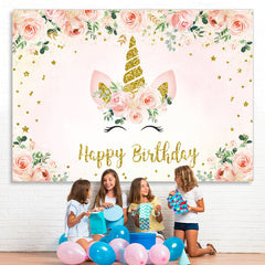 Lofaris Floral And Glitter Unicorn Happy Birthday Backdrop