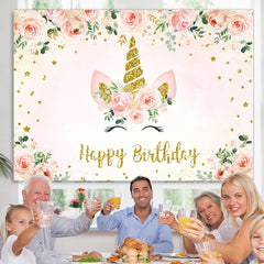 Lofaris Floral And Glitter Unicorn Happy Birthday Backdrop