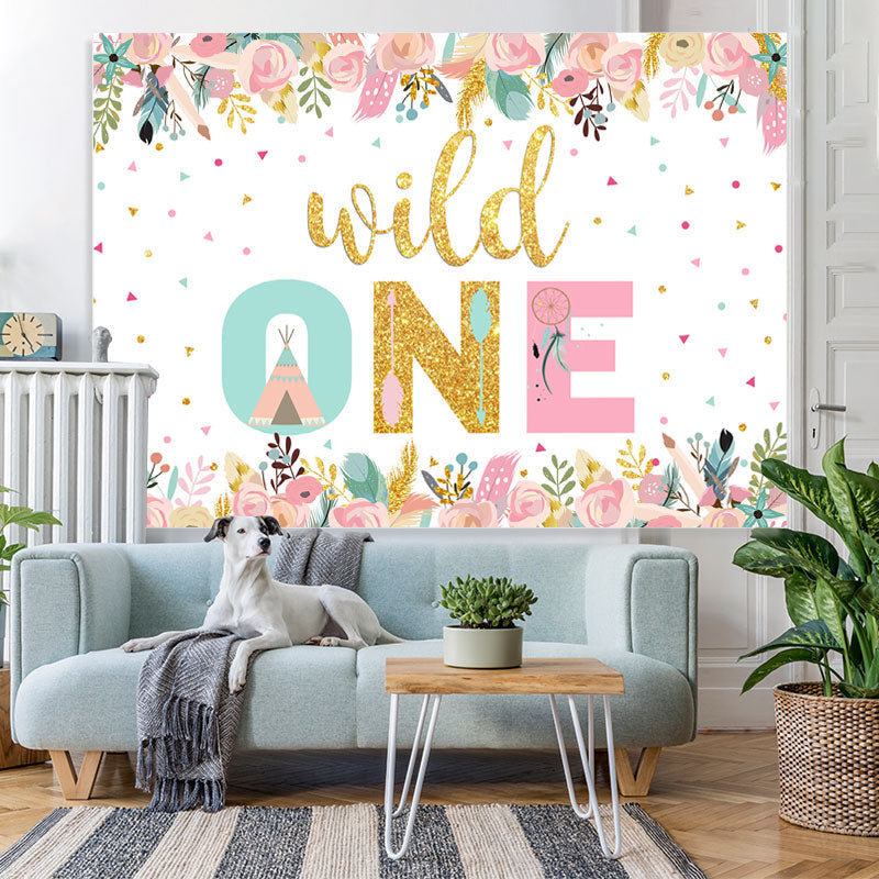 Lofaris Floral And Glitter Wild One Happy Birthday Backdrop