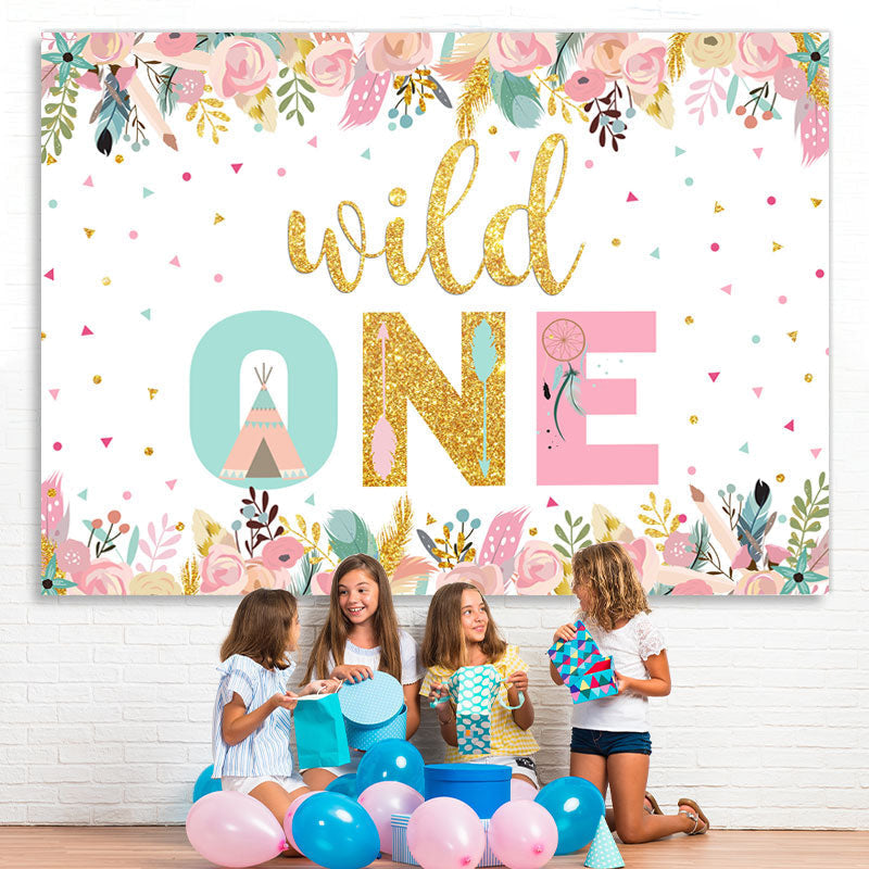 Lofaris Floral And Glitter Wild One Happy Birthday Backdrop