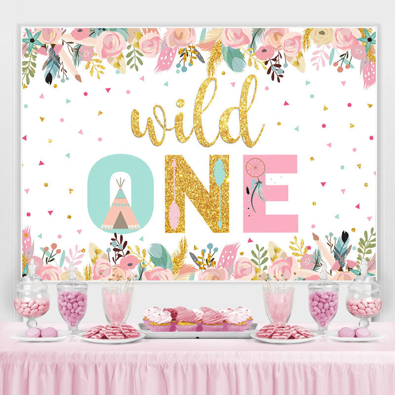 Lofaris Floral And Glitter Wild One Happy Birthday Backdrop