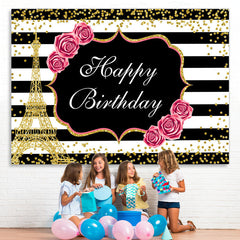 Lofaris Floral And Gold Eiffel Tower Glitter Birthday backdrop