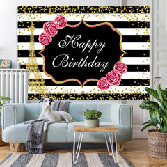 Lofaris Floral And Gold Eiffel Tower Glitter Birthday backdrop