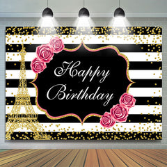 Lofaris Floral And Gold Eiffel Tower Glitter Birthday backdrop