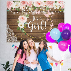 Lofaris Floral And Golden Circle Wooden Baby Shower Backdrop