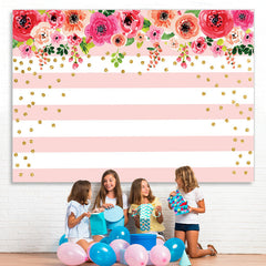 Lofaris Floral and Golden Dots Pink White Stripes Backdrop