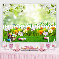 Lofaris Floral And Green Bokeh Garden Happy Easter Day Backdrop
