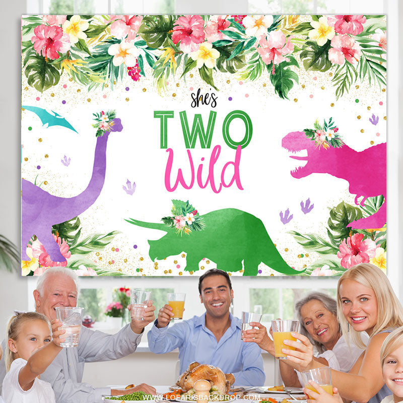 Lofaris Floral And Green Leaves Shes 2nd Wild Birthday Backdrop