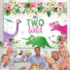 Lofaris Floral And Green Leaves Shes 2nd Wild Birthday Backdrop