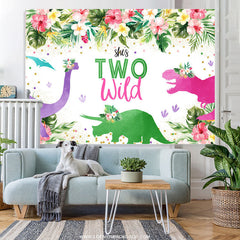 Lofaris Floral And Green Leaves Shes 2nd Wild Birthday Backdrop