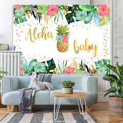 Lofaris Floral And Leaves Glitter Aloha Baby Shower Backdrop