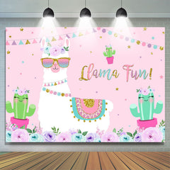 Lofaris Floral And Llama With Cactus Pink Baby Shower Backdrop