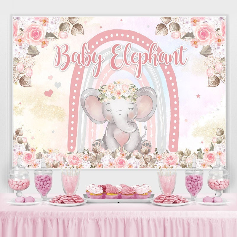 Lofaris Floral And Pink Lovely Elephant Baby Shower Backdrop
