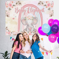 Lofaris Floral And Pink Lovely Elephant Baby Shower Backdrop