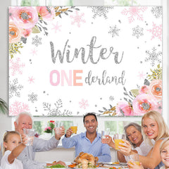 Lofaris Floral And Snowy Winter 1St Birthday Party Backdrop