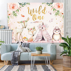 Lofaris Floral Animal World With Tent Wild One Birthday Backdrop
